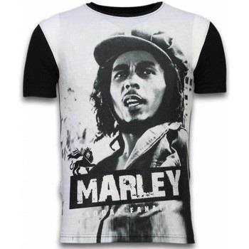 T-shirt Korte Mouw Local Fanatic Bob Marley Black And White Digital