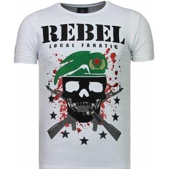 T-shirt Korte Mouw Local Fanatic Skull Rebel Rhinestone