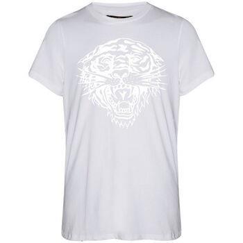 T-shirt Korte Mouw Ed Hardy Tiger glow tape crop tank top white