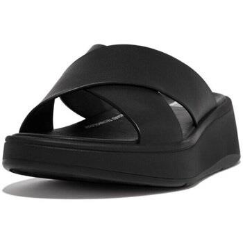 Slippers FitFlop F-MODE LEATHER FLATFORM CROSS SLIDES All Black