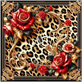 Sjaal Alberto Cabale Petit carré de soie Rose Leopard Cléo Jaune