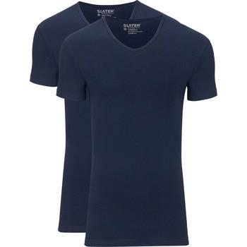T-shirt Slater T-shirts Stretch Lot de 2 Col-V Bleu Marine