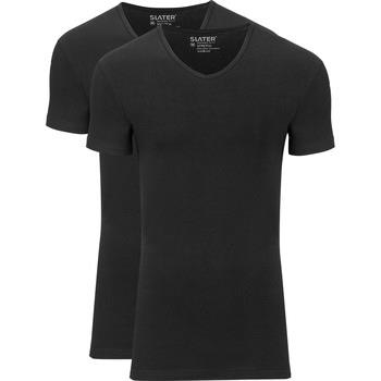 T-shirt Slater T-Shirts Stretch Lot de 2 Col-V Noir