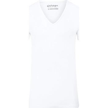 T-shirt Garage Stretch Basique Col-V Profond Blanc