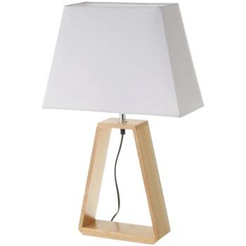 Lampes à poser Unimasa Grande Lampe en chêne clair et abat-jour blanc