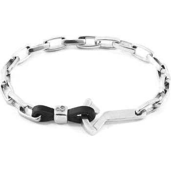 Bracelets Anchor &amp; Crew Bracelet Ancre Frigate Argenté Et Cuir Pla...