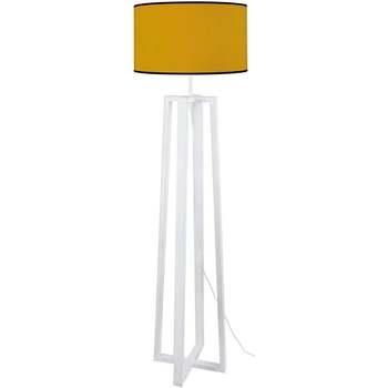 Lampadaires Tosel Lampadaire colonne bois blanc et jaune