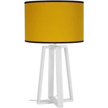 Lampes de bureau Tosel Lampe de chevet colonne bois blanc et jaune
