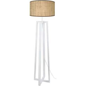 Lampadaires Tosel Lampadaire colonne bois blanc et paille