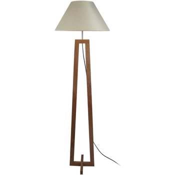 Lampadaires Tosel Lampadaire colonne bois foncé et créme