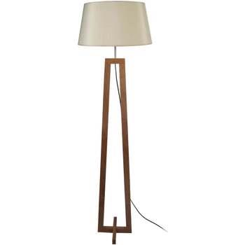 Lampadaires Tosel Lampadaire colonne bois foncé et créme