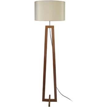 Lampadaires Tosel Lampadaire colonne bois foncé et créme