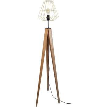 Lampadaires Tosel Lampadaire trépied bois foncé et créme