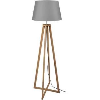 Lampadaires Tosel Lampadaire colonne bois foncé et gris