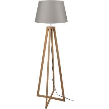 Lampadaires Tosel Lampadaire colonne bois foncé et gris