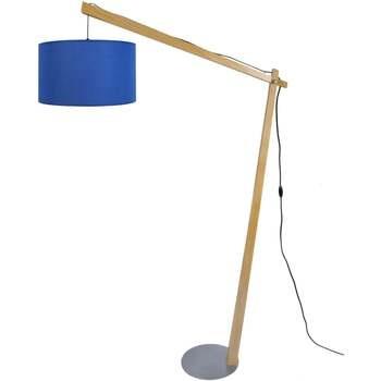 Lampadaires Tosel Lampadaire arqué bois naturel et bleu