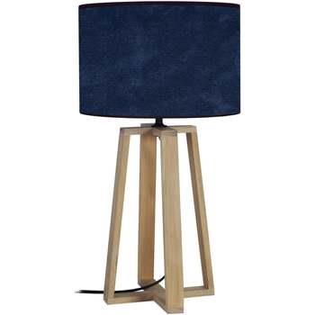 Lampes de bureau Tosel Lampe de chevet colonne bois naturel et bleu
