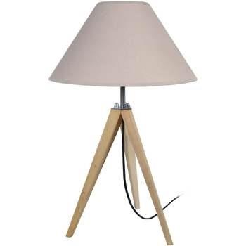 Lampes de bureau Tosel Lampe de chevet trépied bois naturel et taupe