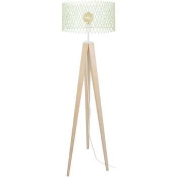 Lampadaires Tosel Lampadaire trépied bois naturel et vert pastel