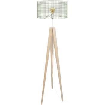 Lampadaires Tosel Lampadaire trépied bois naturel et vert pastel