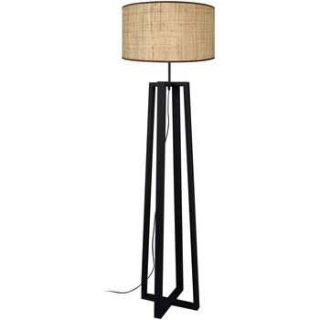 Lampadaires Tosel Lampadaire colonne bois noir et paille