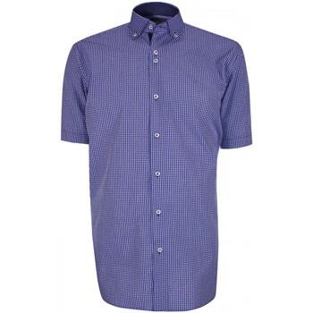 Chemise Emporio Balzani chemisette classique coupe droite quadri bleu