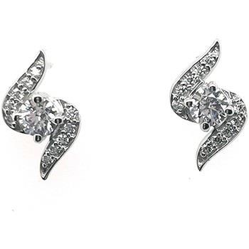 Boucles oreilles Brillaxis Boucles d'oreilles motif vague or blanc emp...