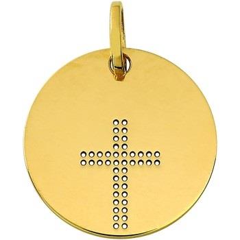 Pendentifs Brillaxis Médaille ronde or jaune 18 carats croix ajourée