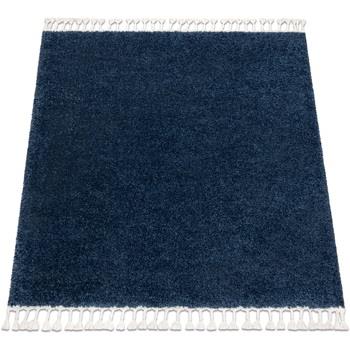 Tapis Rugsx Tapis BERBER carré 9000 bleu foncé Franges 120x120 cm