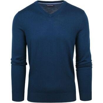 Sweat-shirt Suitable Pull Merino V-Neck Indigo Blue