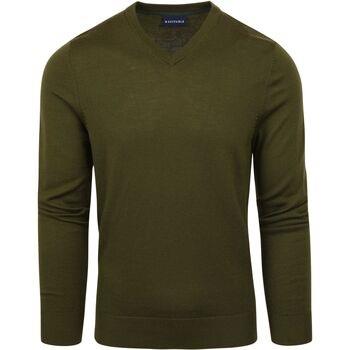 Sweat-shirt Suitable Merino Pullover V-Neck Olive Green