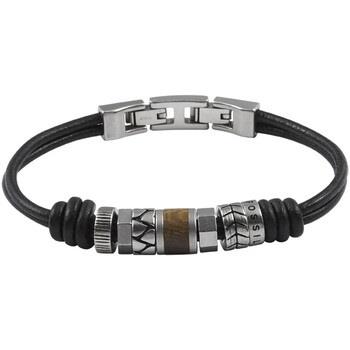 Bracelets Fossil Bracelet homme cuir noir et perles en acier