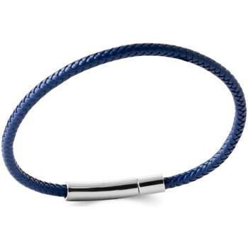 Bracelets Brillaxis Bracelet cuir bleu et acier