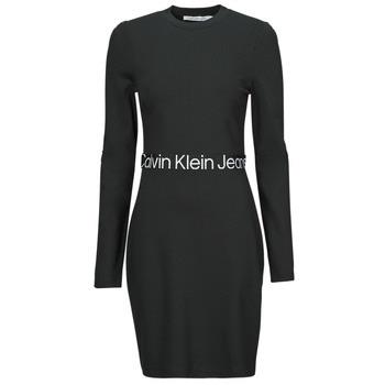 Robe courte Calvin Klein Jeans LOGO ELASTIC MILANO LS DRESS