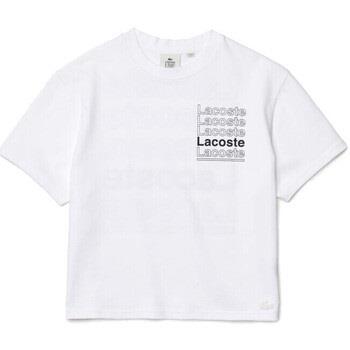 T-shirt Lacoste T-SHIRT LIVE AMPLE A COL ROND EN COTON BLANC IMPRIMÉ
