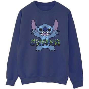 Sweat-shirt Disney Lilo And Stitch Ohana Blue Glitch