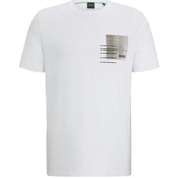 T-shirt BOSS T-SHIRT REGULAR FIT EN COTON MÉLANGÉ BLANC AVEC MOTIF A