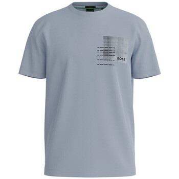 T-shirt BOSS T-SHIRT REGULAR FIT EN COTON MÉLANGÉ BLEU AVEC MOTIF AR