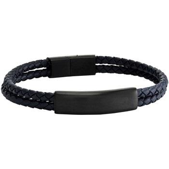 Bracelets Jourdan Bracelet homme Côme acier noir et cuir bleu