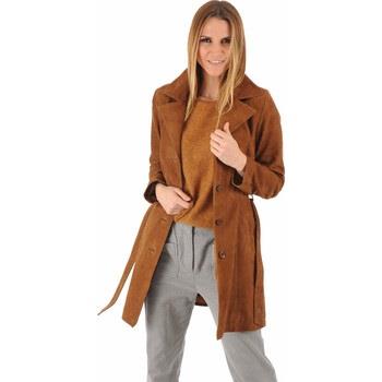 Manteau La Canadienne Trench cuir velours cognac-042390