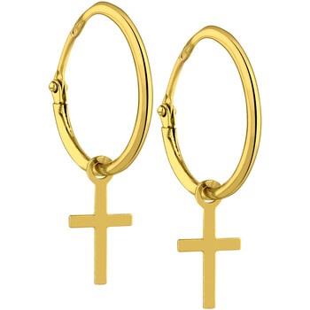 Boucles oreilles Brillaxis Créoles or jaune 9 carats pampille croix