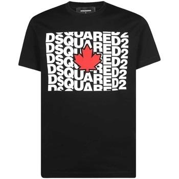T-shirt Dsquared S74GD0827 Red Leaf Logo Black T-shirt