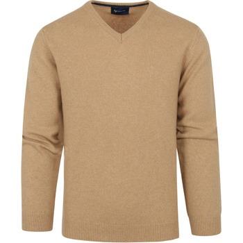 Sweat-shirt Suitable Pull Laine Col-V Beige
