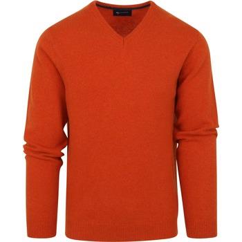 Sweat-shirt Suitable Pull Laine Col-V Orange