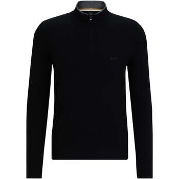 Sweat-shirt BOSS Pull demi zip noir en laine