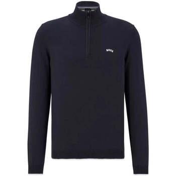 Sweat-shirt BOSS Pull demi zip marine en coton bio