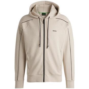 Sweat-shirt BOSS SWEAT À CAPUCHE ZIPPÉ BEIGE EN COTON STRETCH AVEC MOT...