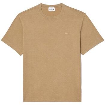 T-shirt Lacoste T-SHIRT DÉLAVÉ EN JERSEY DE COTON BEIGE