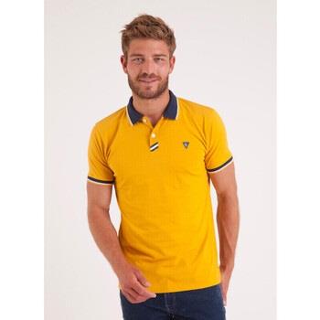 T-shirt Camberabero Polo manches courtes jaune et col bleu marine