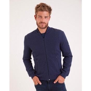 Pull Camberabero Cardigan zippé uni bleu marine